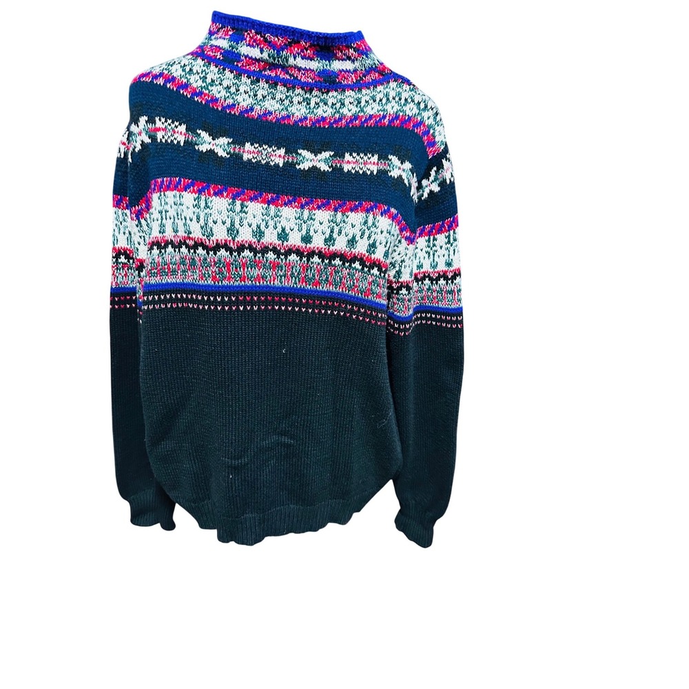 CHAPS Vintage Fair Isle Knit Mock Neck Sweater XL TG EG